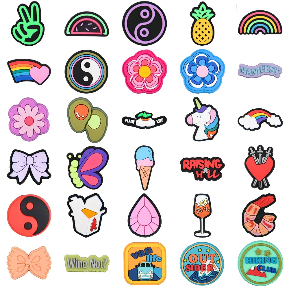 

1pcs New Arrival Cartoon PVC Croc Charms Rainbow Flowers Shoes Accessories Clogs Sandals Wristband Decorations Kids Party Gifts