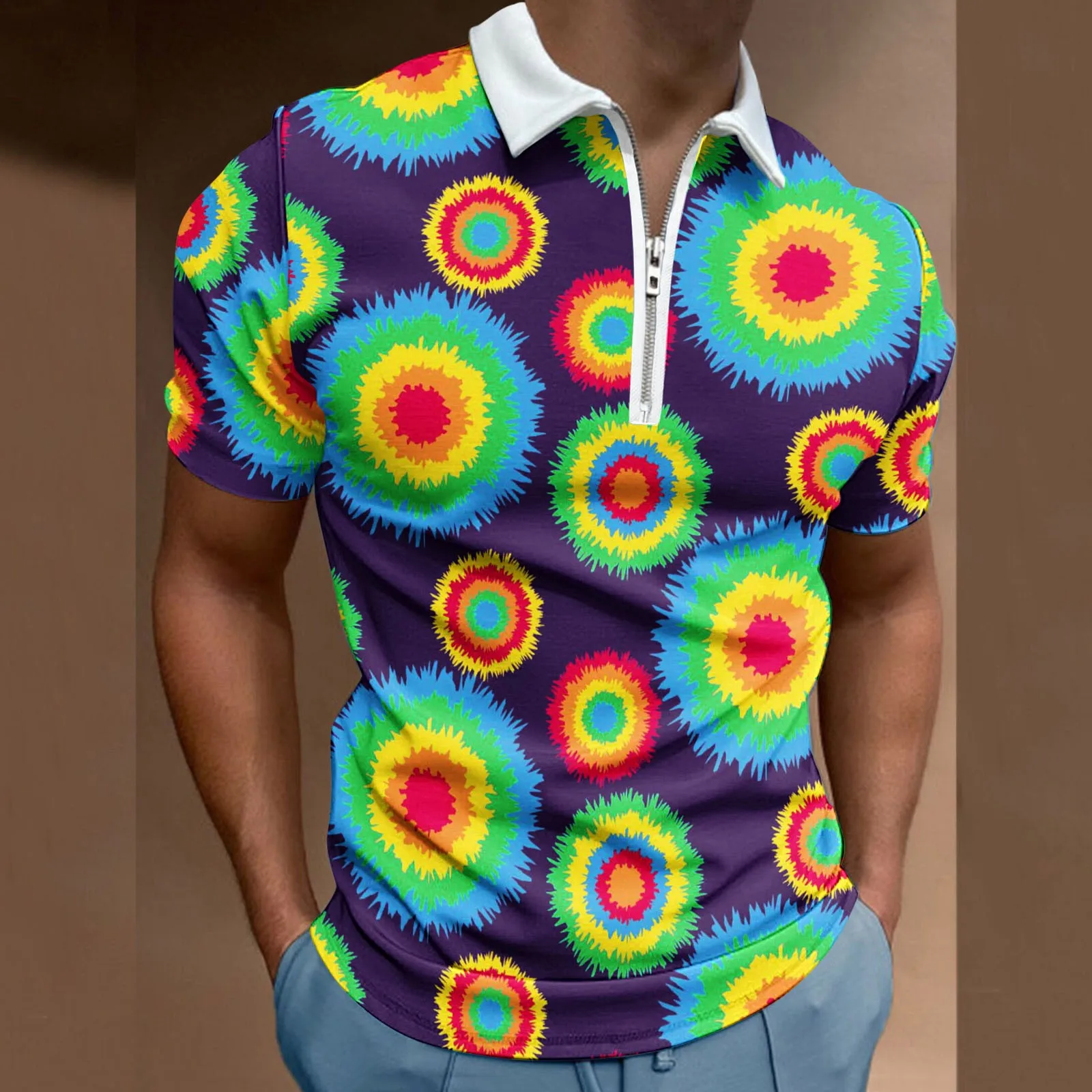 

Рубашка мужская с 3D-принтом, теплая Повседневная Блузка с лацканами, на молнии, с короткими рукавами, тоут, на лето