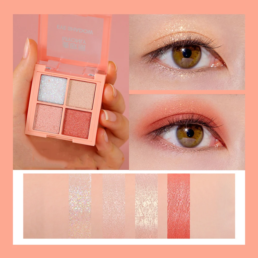 4 цвета палетка теней для век Shimmer and Shine с блестками и матовым эффектом, долговременным сияющим пигментом.
