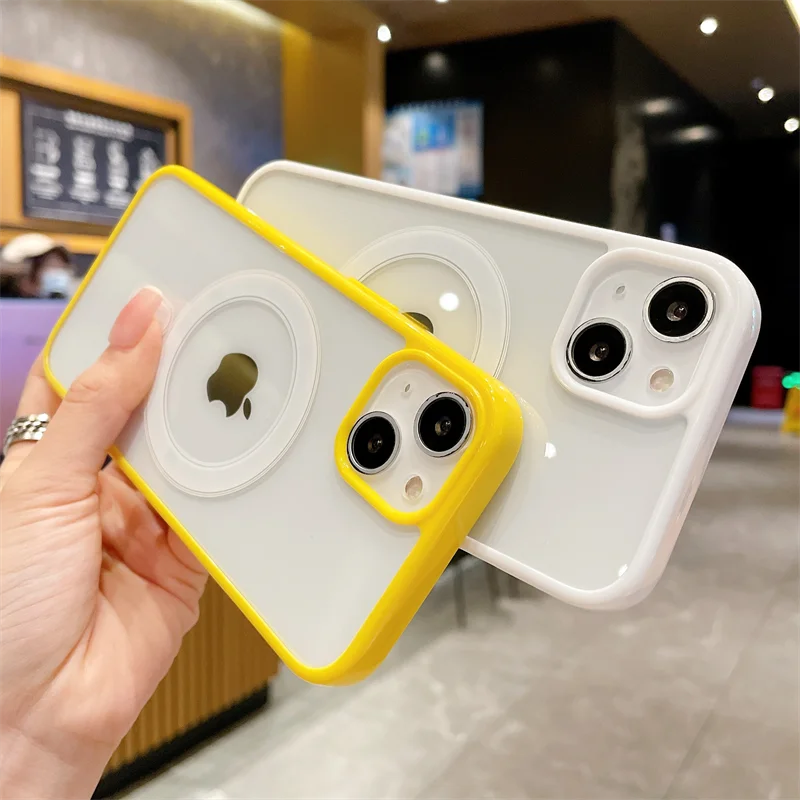 Clear Candy Color For Magsafe Magnetic Wireless Charging Case For iPhone 14 13 12 11 Pro Max Mini X XR 7 8 Plus SE Hard PC Cover