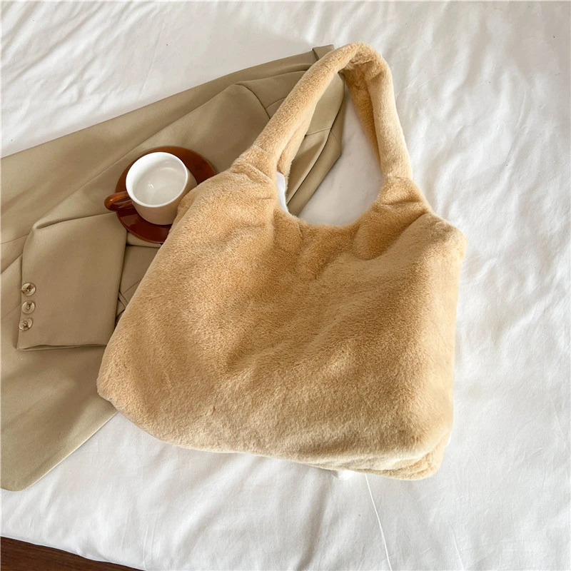 Новая женская объемная плюшевая Сумка-тоут на одно плечо классические модные