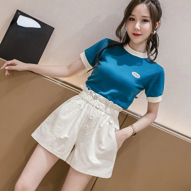 High Waist Womens Shorts Loose Elastic Yellow Wide with Belt Short Pants for Women To Wear Baggy Korean Style Casual Clothes Hot