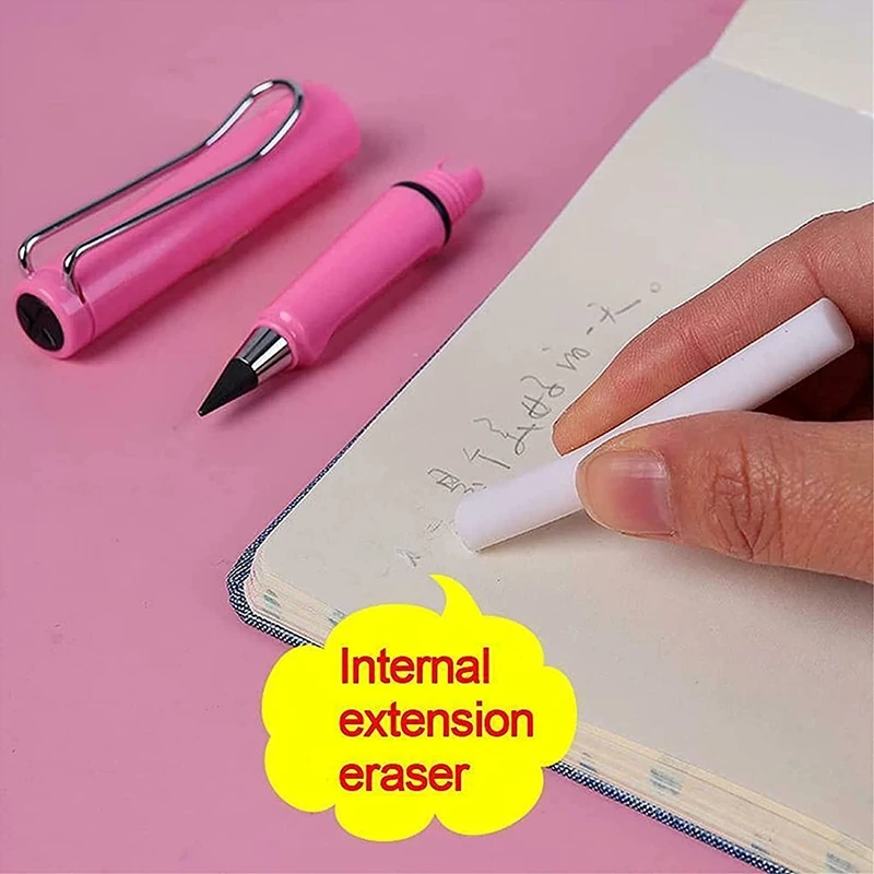 

6PCS Inkless Pencils Eternal With Replaceable Head Portable Everlasting Pencil Reusable Erasable Inkless Pen With Eraser