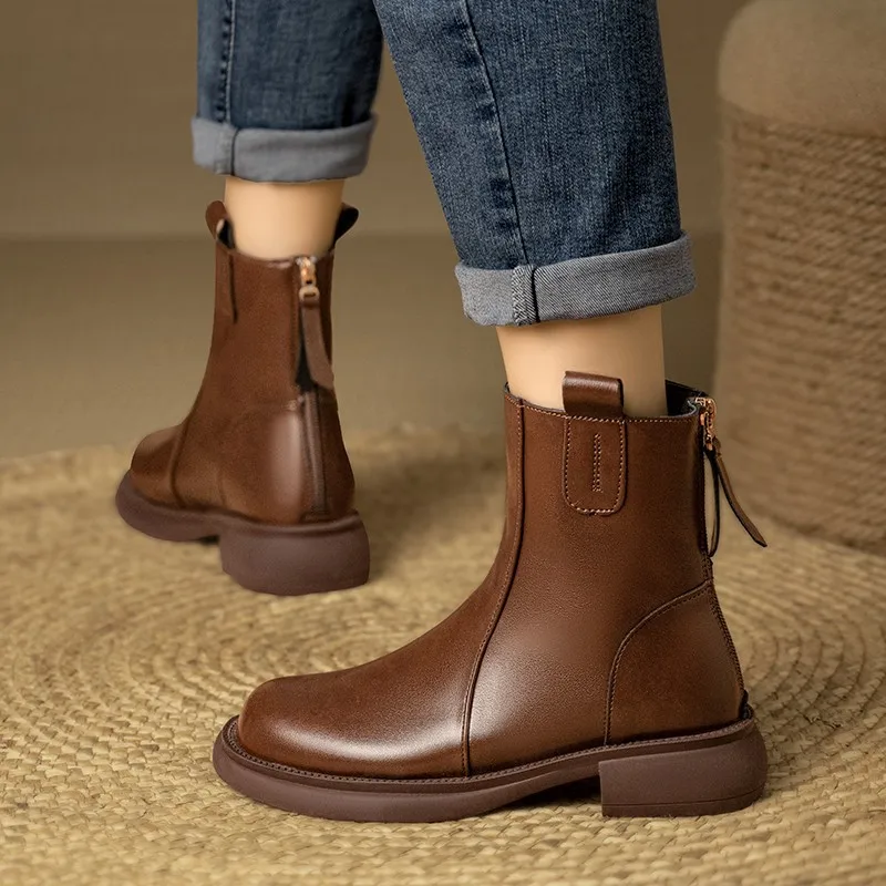 

Women's Boots Fashion Short Boots 2024 New Autumn and Winter Mid-tube Fashion Boots Rear Zipper Thick Heel Boots Platform Shoes