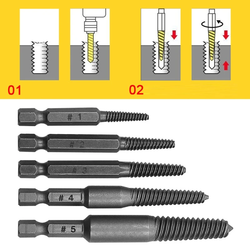 

5 Pcs Hexagonal Shank Spiral Flute Bolt Extractor Convenient Damaged Screw Extractor Set Easy Out Broken Bolt Extractor M4YD