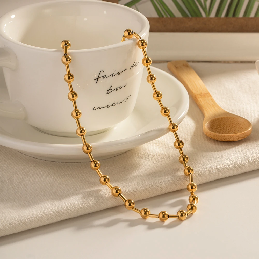 

Minimalist Ball Beads Necklace For Women Simple Gold Chain Ball Necklace Ladies Stainless Steel Necklace Jewelry Gift Collar