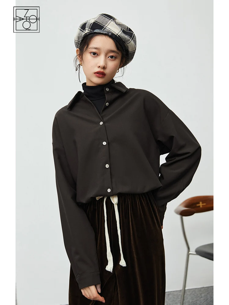 

ZIQIAO, японская женская бархатная рубашка с имитацией двух плюс, зима 2021, дизайнерская нишевая шикарная рубашка, женские прямые повседневные ...