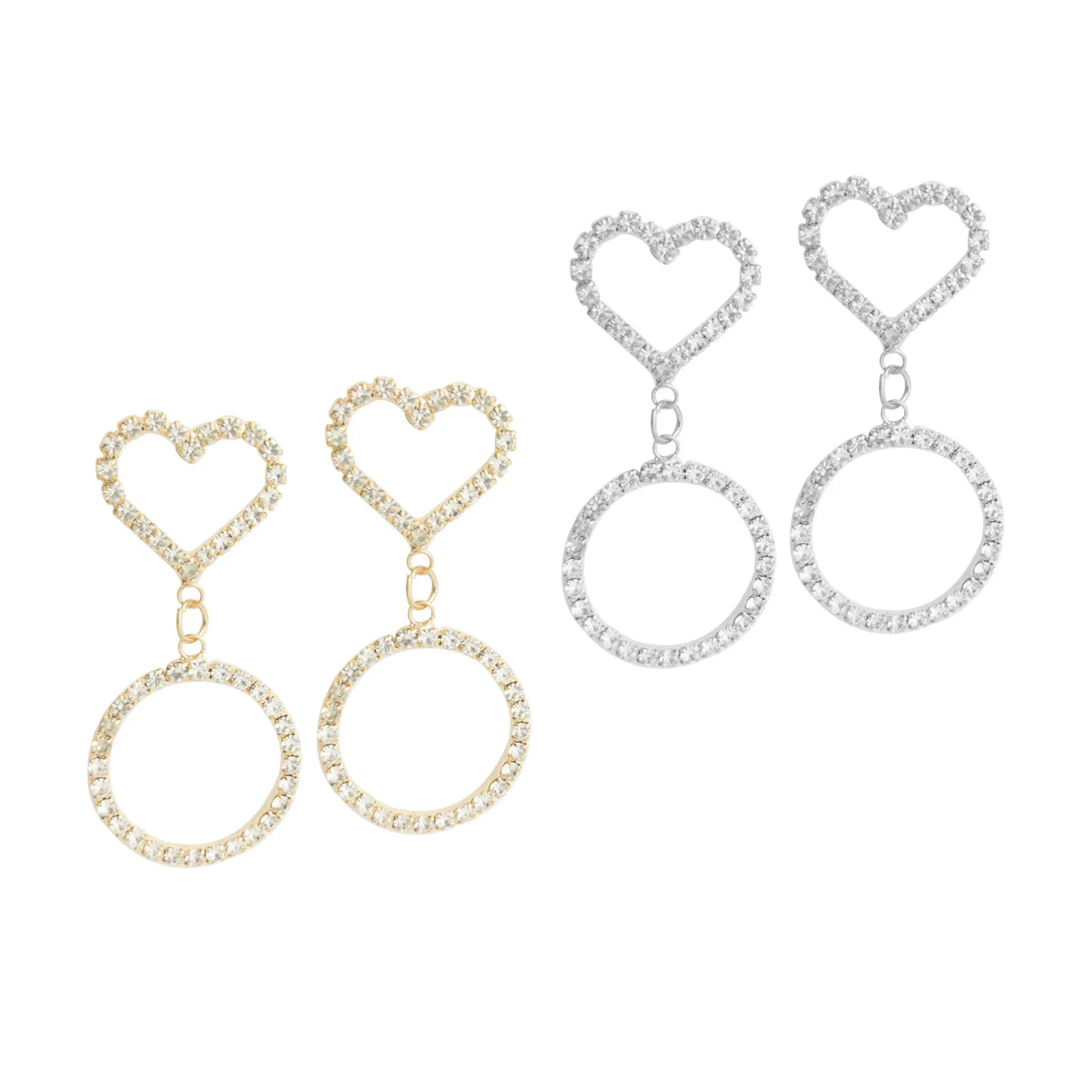 

Double Ring Alloy Heart Large Circle Diamond Earrings