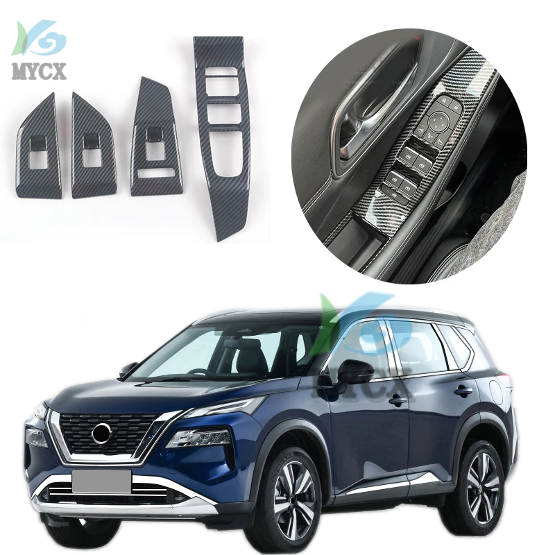 

Car Window Glass Lift Switch Button Cover Trim Sticke For nissan x-trail x trail xtrail T33 2021 2022 ABS chrome carbon fiber