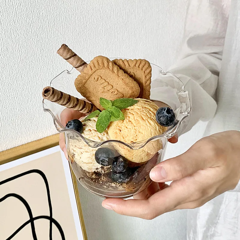 

Ins Style Lace Glass Dish Transparent Ice Cream Salad Snack Fruit Soup Dessert Bowl Mixing Kitchen Supplies Tool
