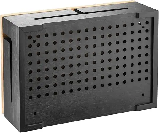 Фото Бамбуковый органайзер для кабелей с магнитной крышкой 12,6x7,8x4,3 дюйма, прочный, для скрытия проводов и удлинителей, настенный монтаж №2