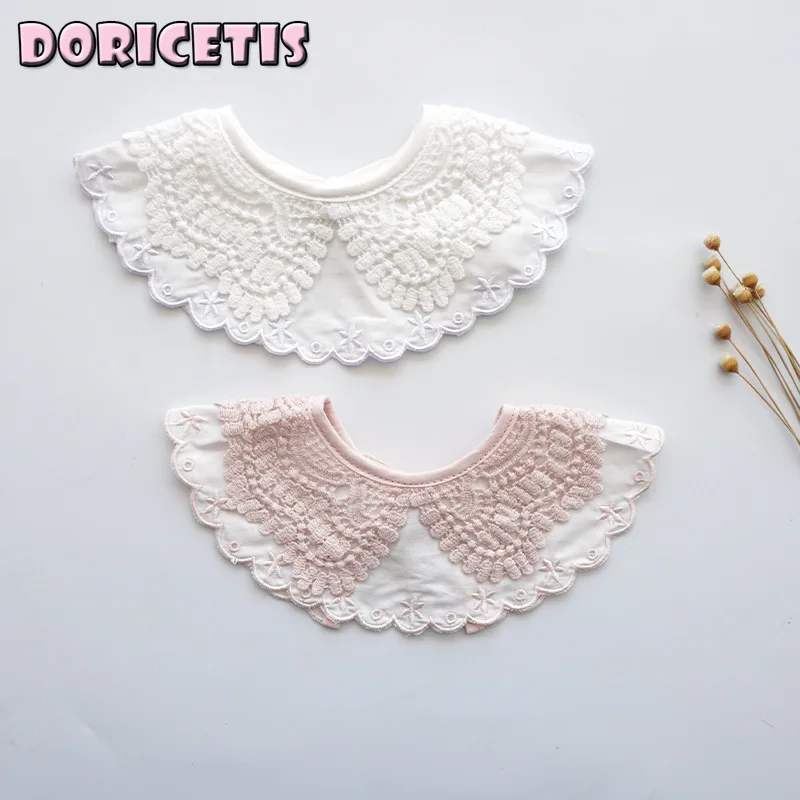 

Newborn Baby Bib Soft Cotton Solid Color Round Shape Lace Saliva Towel Baby Go Out Take Photo Fake Collar Decoration Bib New