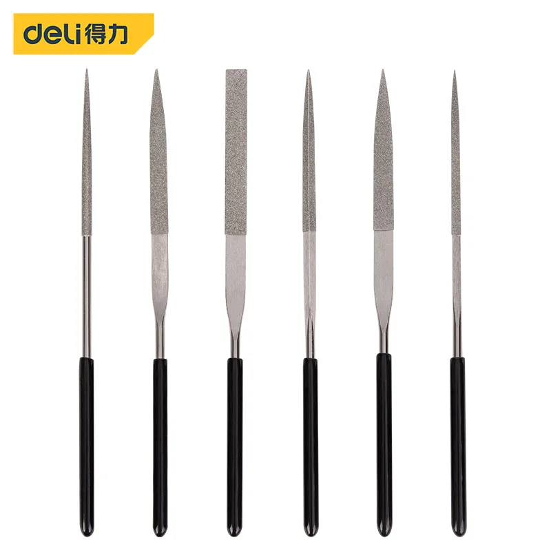 Deli 6 Pcs Needle File Set Hand Tools for Jeweler Wood Carving Craft Metal Glass Stone Stainless Steel Polishing Carving