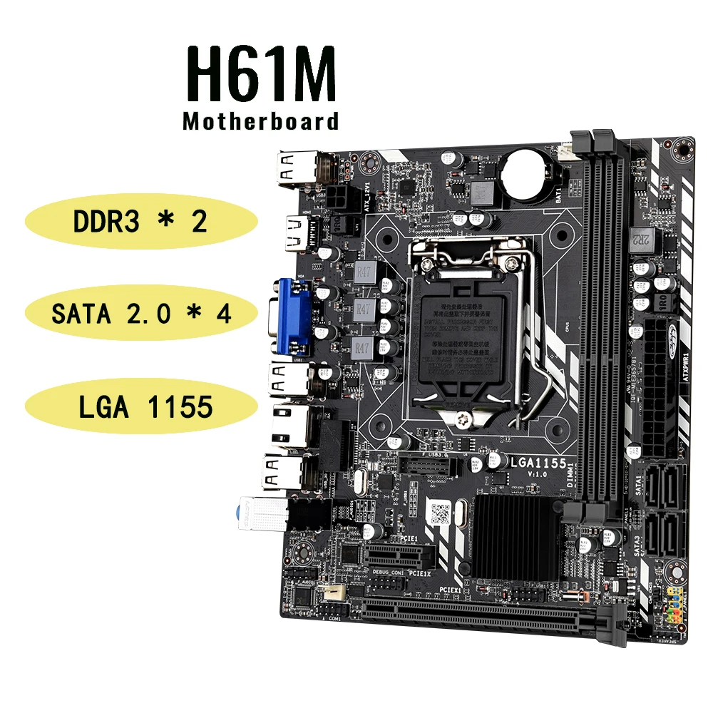 

H61материнская плата LGA 1155 для Intel Core i7 / i5 / i3 / pentium / celeron DDR3 M-ATX Материнские платы Intel