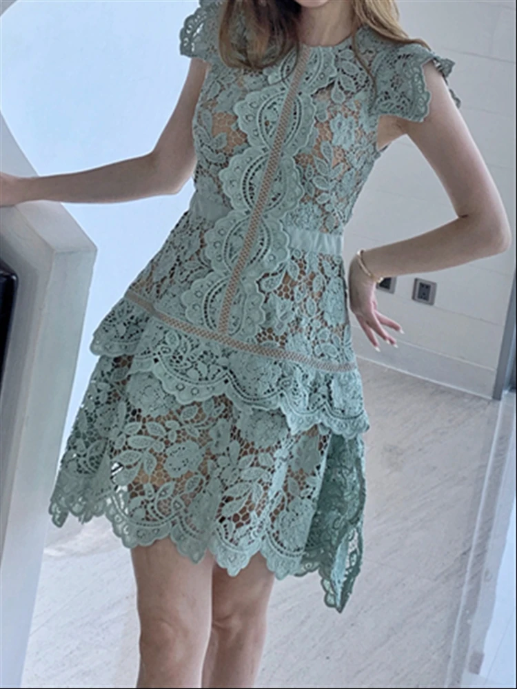 Runway Party 2023 Solid Lace Backless Vintage Dress Embroidery Sexy Beach Sundress Women Dresses Boho Summer Woman Sleeveless
