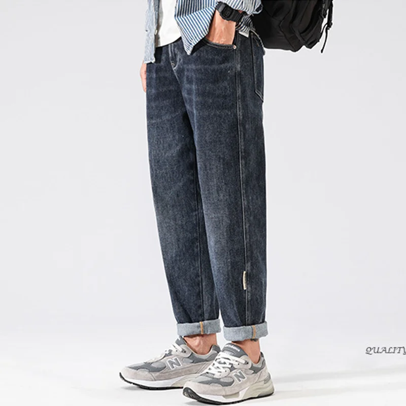 Streetwear Men 2022 New Pattern Vintage Recreational Blue Pants American Straight Cylinder Comfortable Loose Jeans Autumn Femal