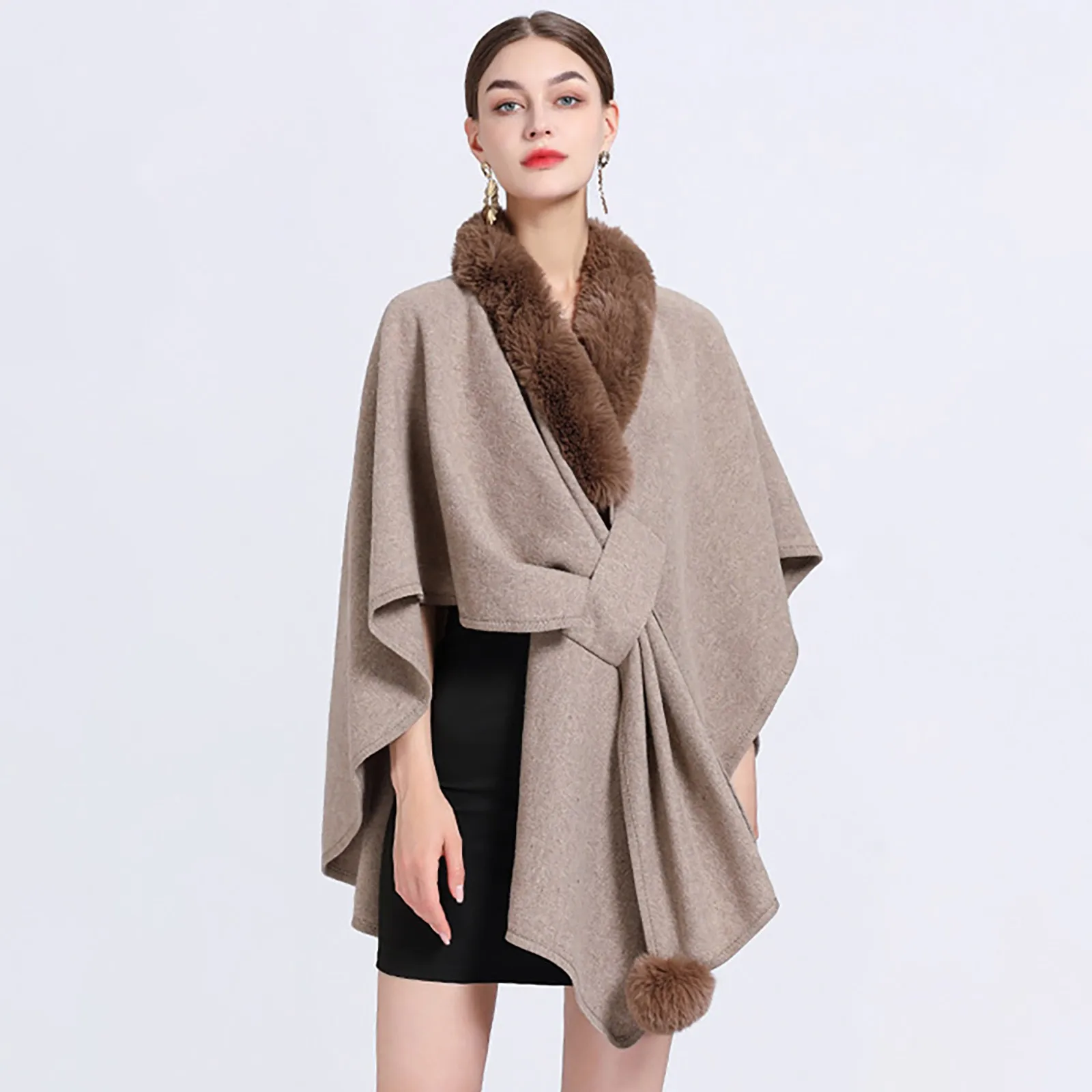 Новая верхняя одежда воротник из искусственного кроличьего меха пончо с