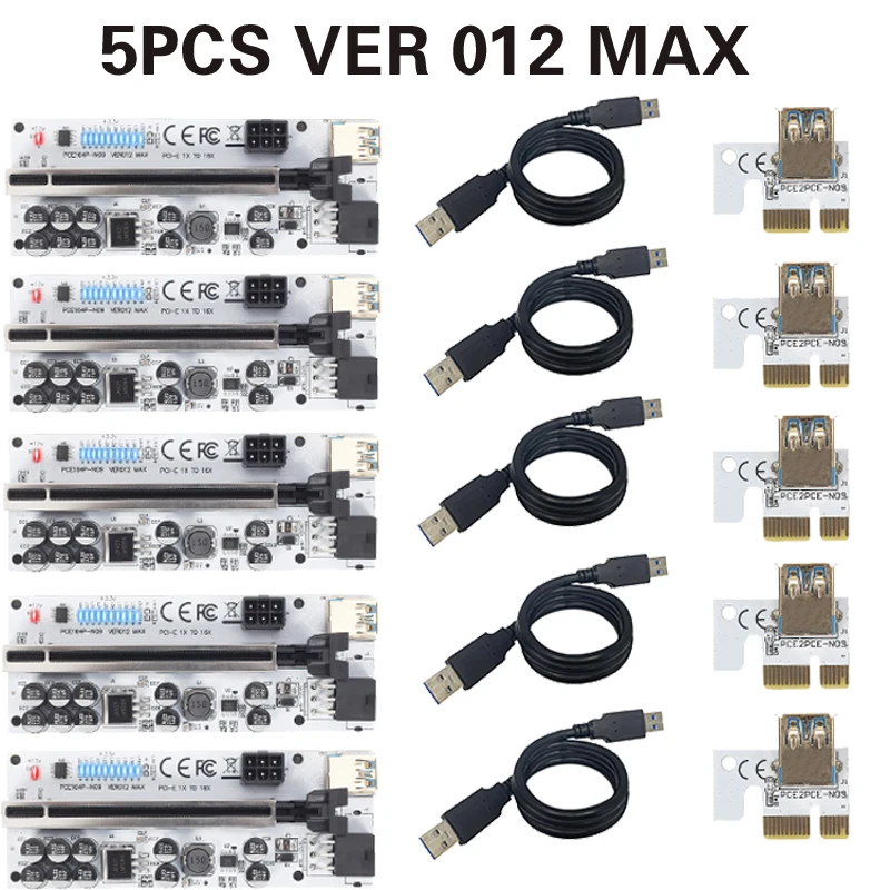 

1-5 шт. Райзер VER012 USB 3,0 PCI-E Райзер VER012MAX Экспресс-кабель Райзер для видеокарты X16 Райзер PCI-E Райзер-карта для майнинга