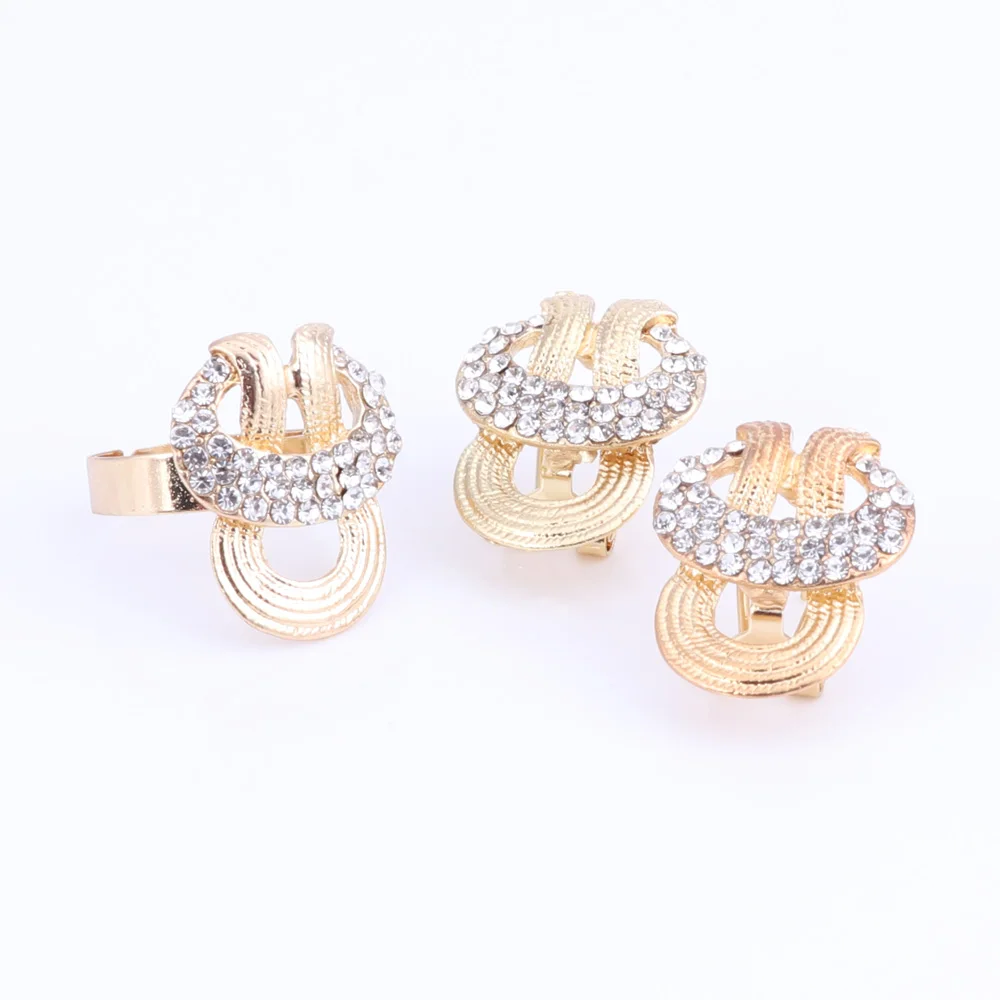 Fashion Wedding Dubai Africa Nigeria African Jewelry Set Gold-color Crystal Necklace Earrings Romantic Women Bridal Sets | Украшения и