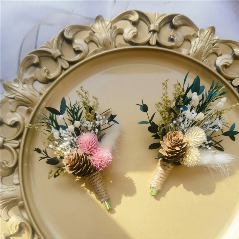 

Natural Dried Flowers Corsage Wedding Boutonniere for Men Wedding Flowers for Bunny Tail Wedding Party Proom Suit Decorations