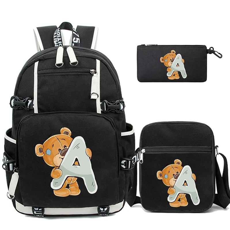 

3Pcs/set Cute Little Bear 26 English Letters Bookbag Back To School Backpack Child Gift with Pencil Case Shoulder Bag Backpack