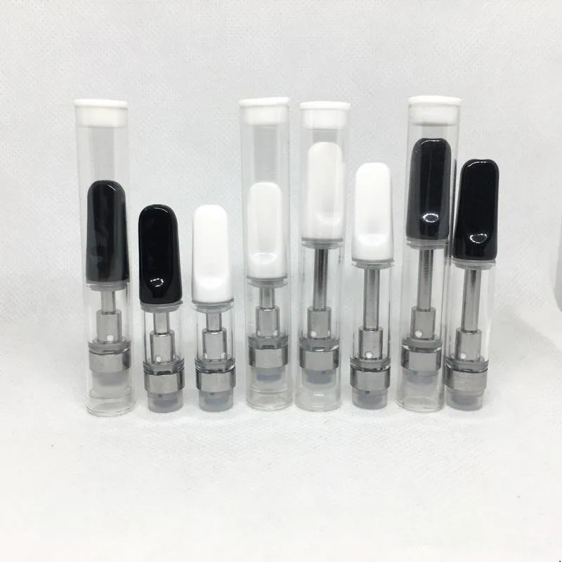 

50pcs Vape CC-ell Cartridges 0.5ml 1ml Atomizer Ceramic Coil Carts Gold/Wood Drip Tips 510 Thread Thick Oil Glass Tank wax vape