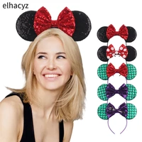 4 big size mouse ears headband women girls fashion summer mermaid hairband classical sequin bow female adult hair accessories