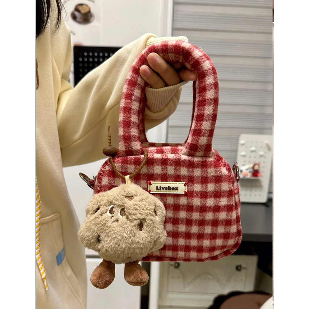 

Felt Shoulder Bag Plaids Women Handbags Woolen Cloth Tote Box Bags for Women Soft Shopper Purses Designer Crossbody Bag Clutch