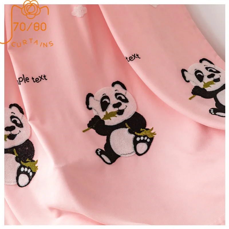 New Cartoon Panda Embroidery Childrens Room Curtains Boy and Girl Room Bedroom Bay Window Customized Products