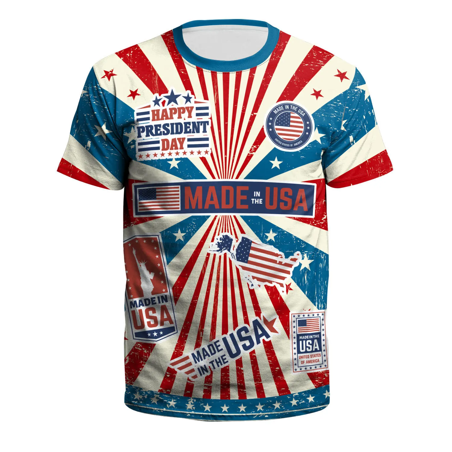

New American Independence Day Flag Short Sleeve 3D Digital Printing 2023 Summer Men's Street Round Neck Plus Size T-shirt Top