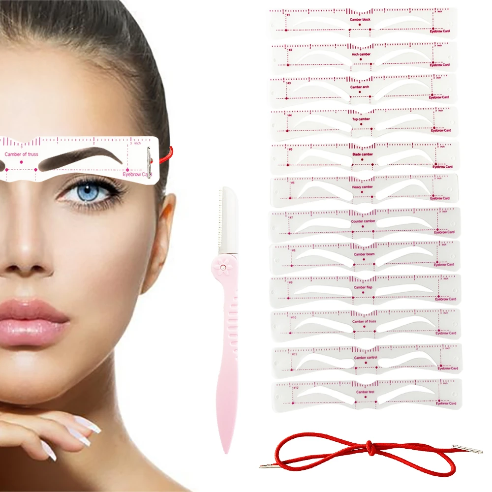 

12Pcs/set Reusable Eyebrow Stencil Set Eye Brow DIY Drawing Guide Styling Shaping Grooming Template Card Easy Makeup