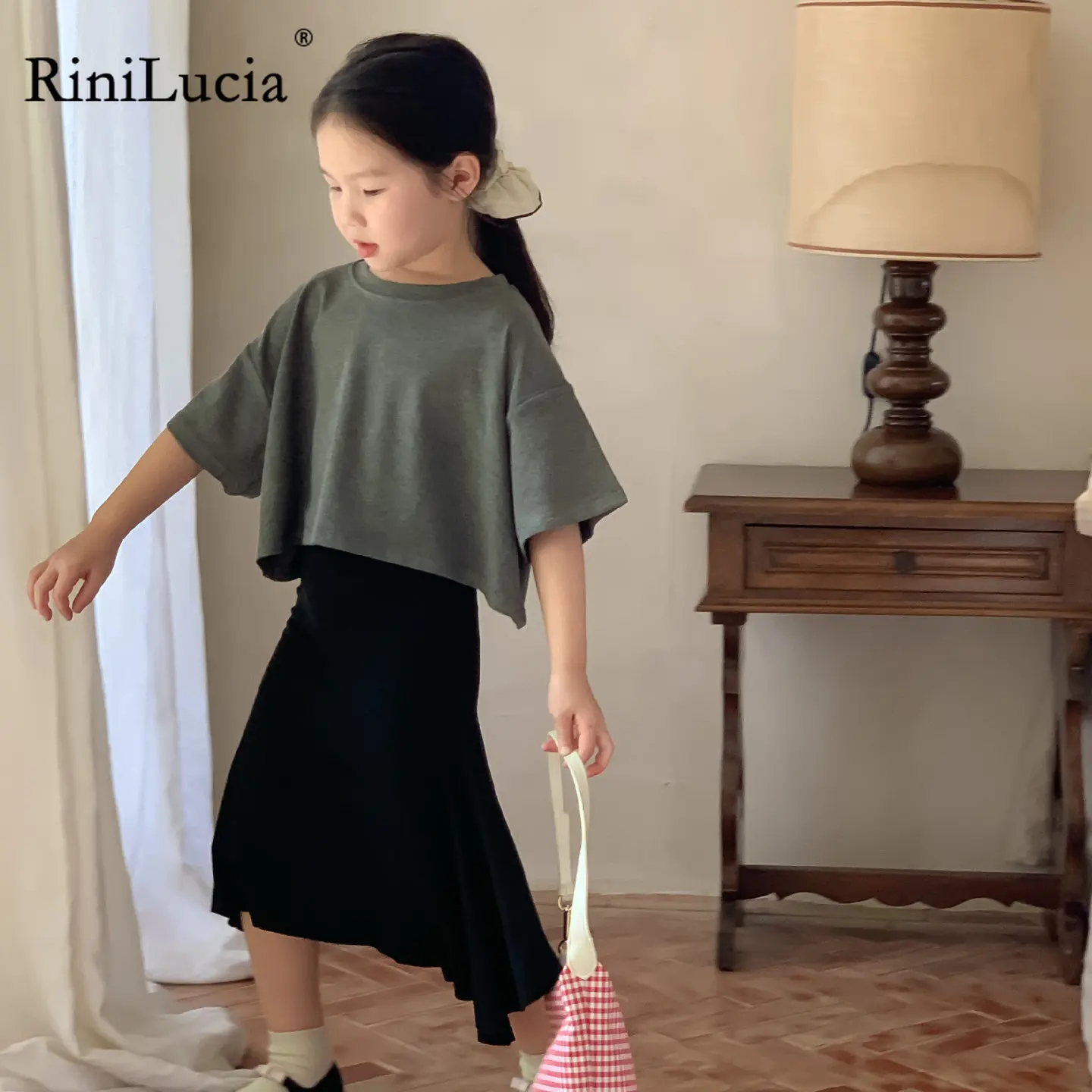 

Toddler Girls Summer Clothes Kids Solid Color Short Sleeve Loose Shirt + Irregular Skirts Children Outfits Clothing