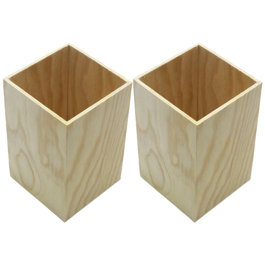 

2pcs Office Pen Container Wooden Brush Storage Pot Stationery Organizer Holder