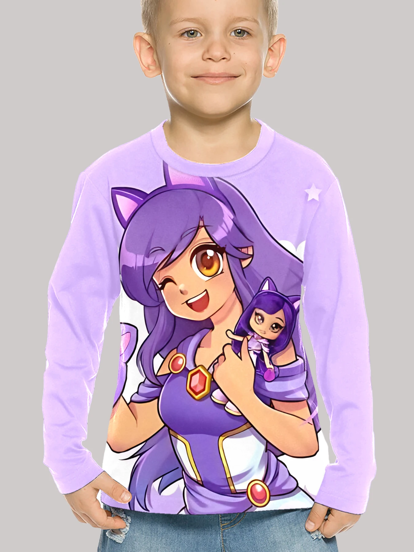 Детская футболка с 3D принтом мультфильмов AphmauS весенне-осенняя одежда длинными