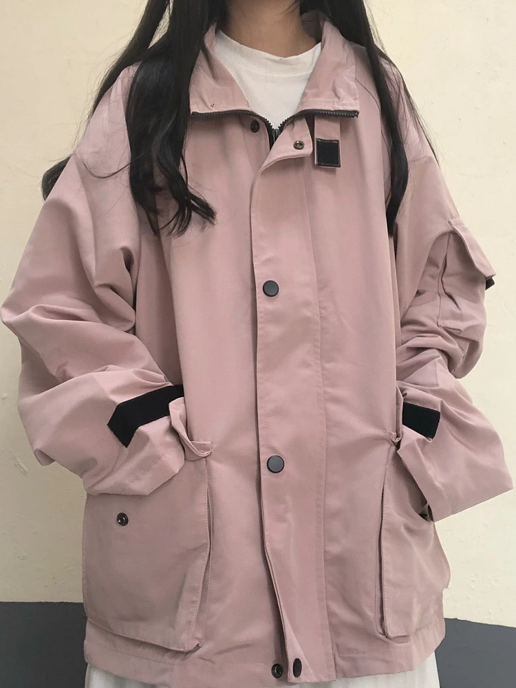 

2022SS Women Japanese Jackets Preppy All-match Casual Top Female Trendy Retro Hong Kong Style Tooling Coat Big Pockets Clothes