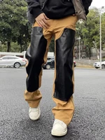 vintage cargo pant patchwork leather men women 11 high quality casual trousers hip hop zipper flare pant