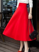 basic womens high waisted long skirt female vintage red black solid mid calf a line skirts long 80cm xxs 5xl customizable