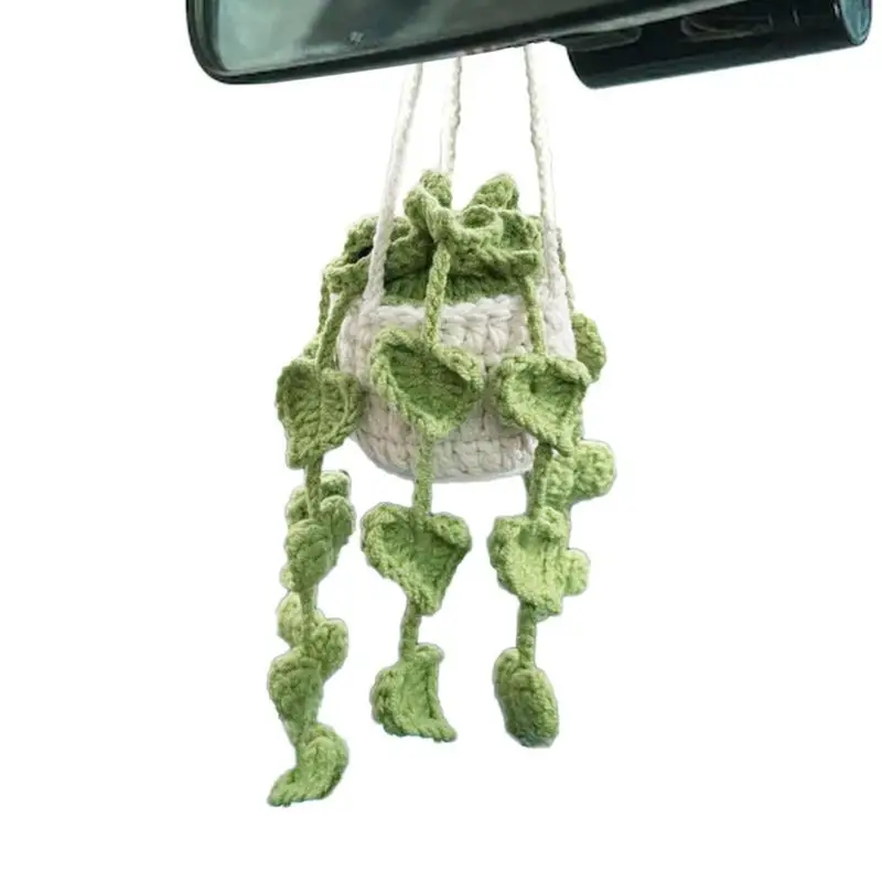 

Car Crochet Ornament Auto Handmade Rear View Mirror Floral Decor Suspension Crochet Flower Basket For Living Room Car Mirror