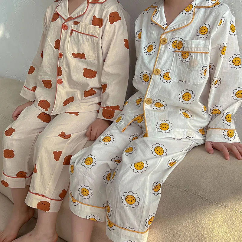 

HAYANA 2022 Spring New Kids Clothes Cotton Girls Pajamsa Long Sleeve Boys Sleepsuit Korean Casual Children Pajamas