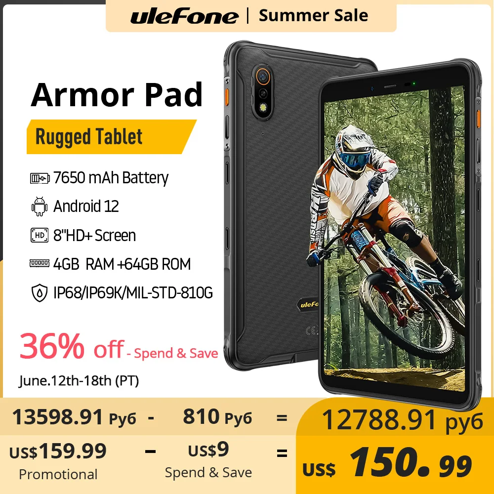 Ulefone Armor Pad  Rugged Tablet  IP68/IP69K  4G Android Tablet Phone 4GB RAM +64GB  ROM 13MP  Camera