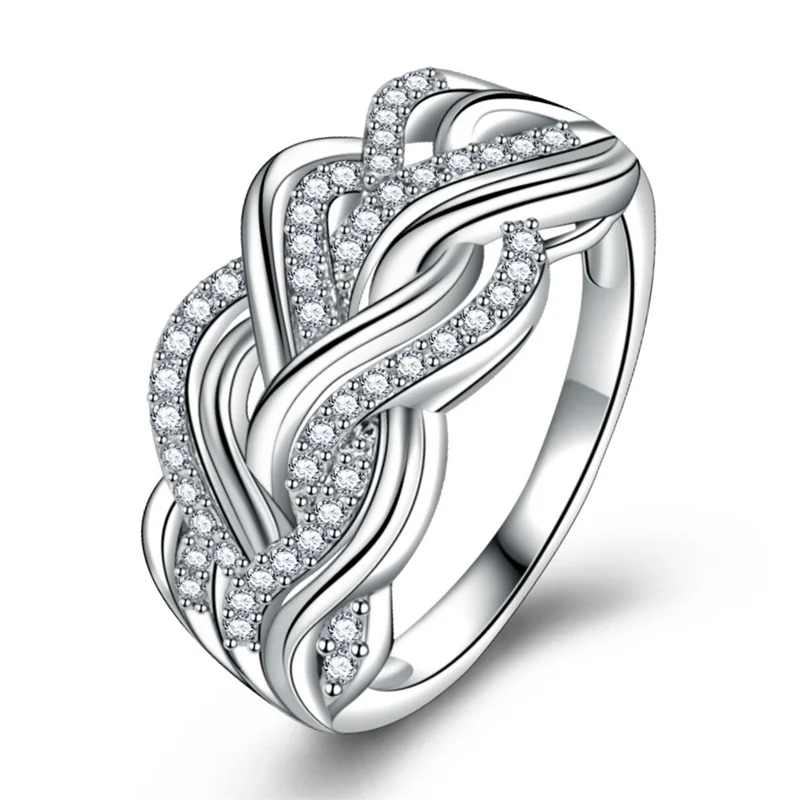 

Top Quality 925 Sterling Silver Ring For Lady Engagement Accessories Trendy Cross Weave Pattern Ring Lady Gold Finger Bijou