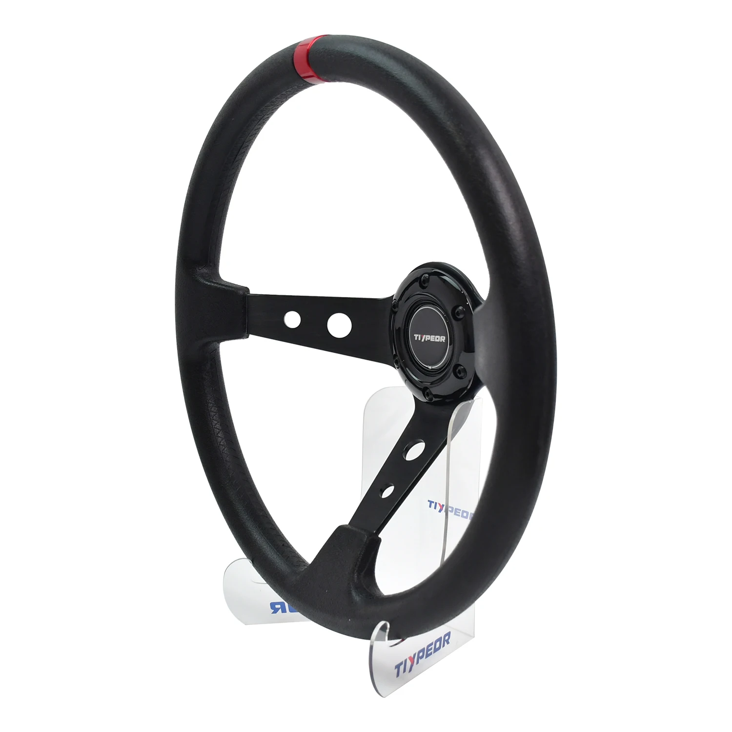 Volante de corrida de couro PU de 350 mm para carro esportivo modificado com base de 6 parafusos