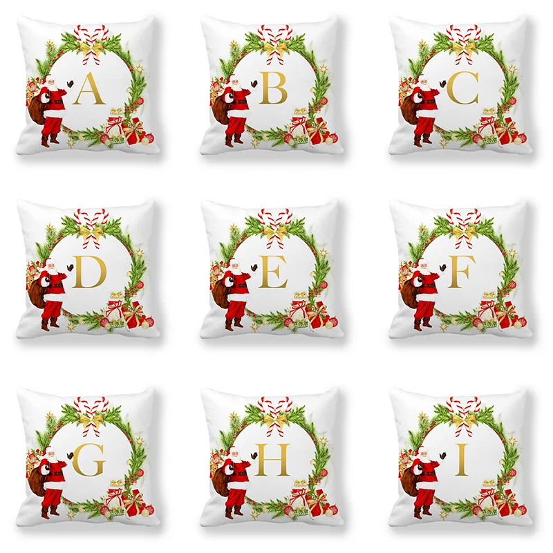 

Christmas alphabet pillow case English alphabet cushion cover Christmas living room decoration pillowcase Santa pillowcase 45*45