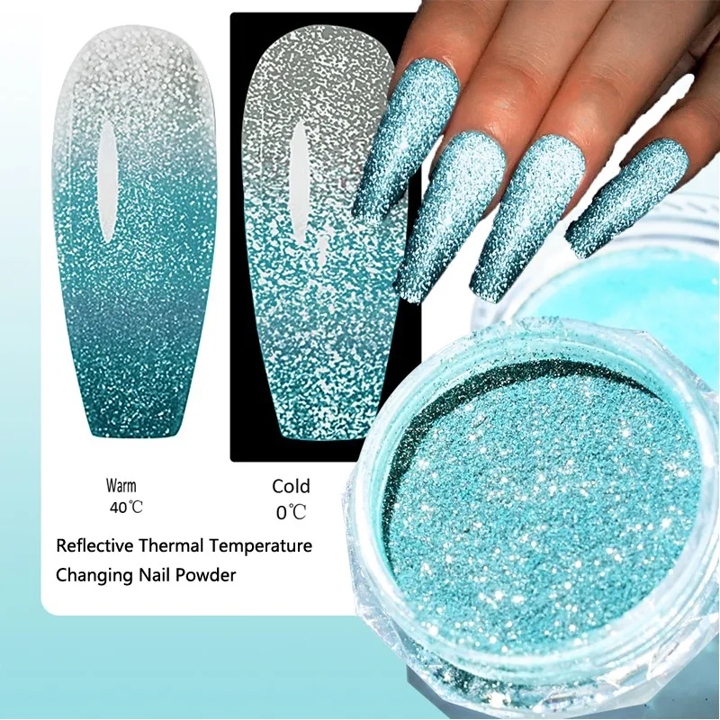 

Thermal Temperature Changing Nail Powder Reflective Flash Glitter Powder Shinning Chrome Pigment Dust UV Gel Polish Accessories