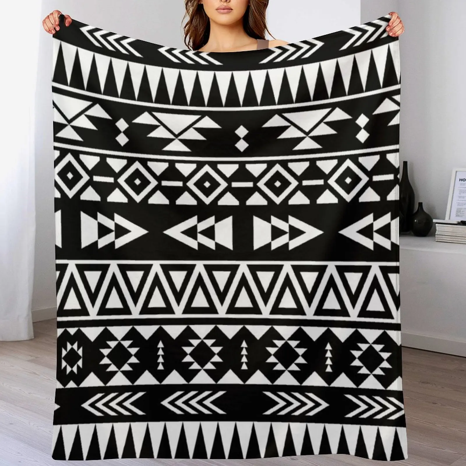 Черно-белое одеяло с геометрическим ацтекским узором декоративные одеяла для