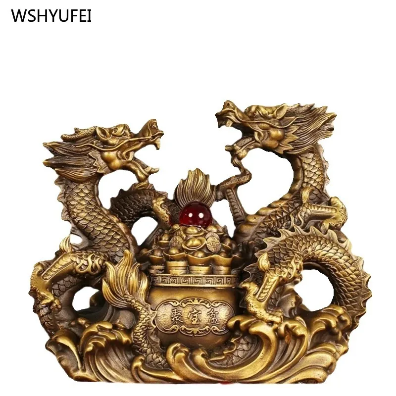 Металлические украшения дракона двойная чаша для сокровищ Sheng Xiao Feng Shui