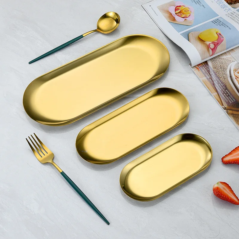 

Kitchen Organizer Stainless Steel Gold Storage Tray Fruit Sancks Jewelry Display Plate Tools Metal Seal Clip Bean Spoon Rack