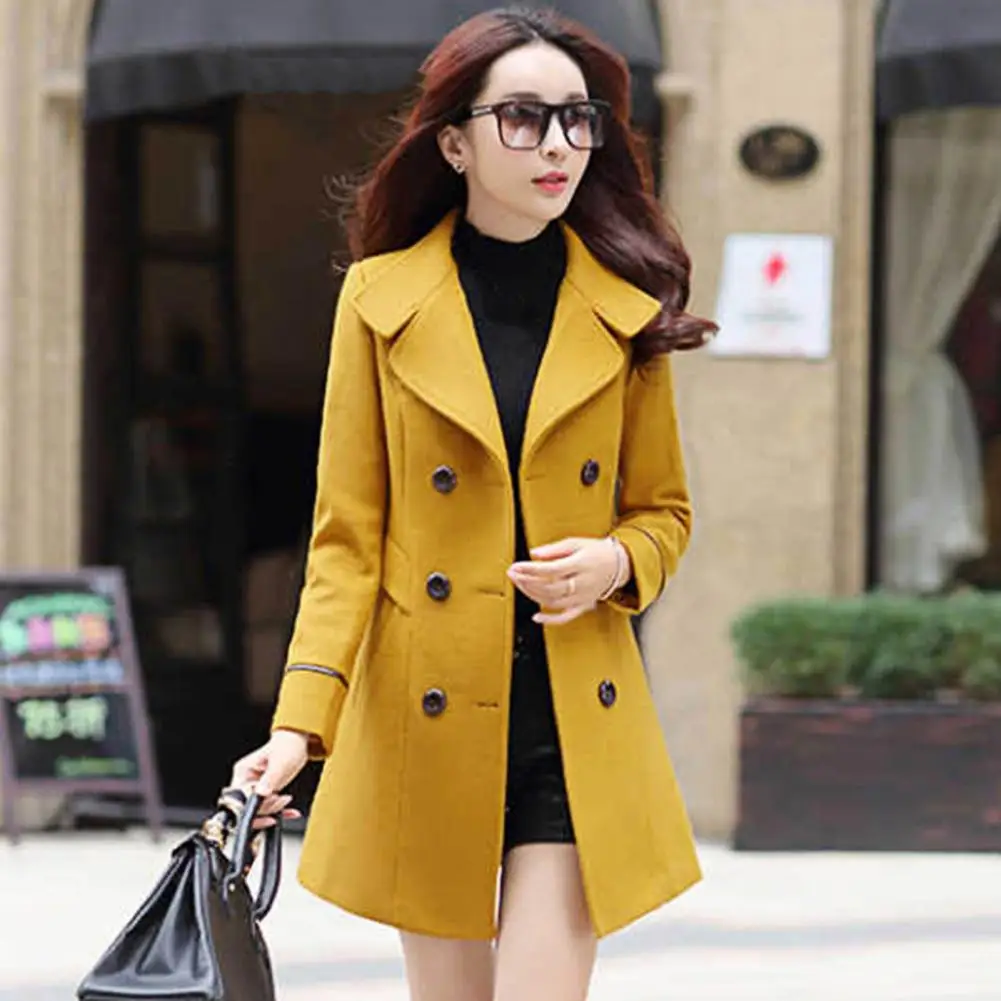 

Chic Women Coat Pockets Double-breasted Anti-wrinkle OL Style Women Coat Lady Overcoat Warm