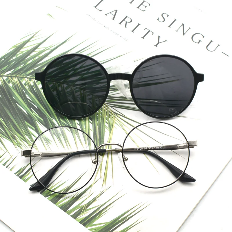 KANDREA 2 в 1 круглые магнитные поляризационные солнцезащитные очки из сплава