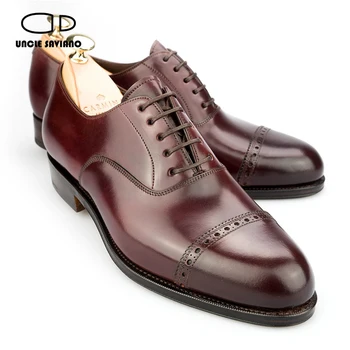 Uncle Saviano Oxford Luxury Dress Men Shoes Brogue Wedding Best Man Shoe Party Designer Genuine Leather Shoes for Men Original 1